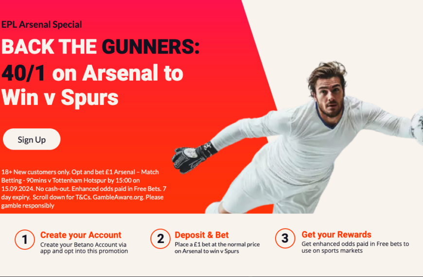 Betano Welcome Offer: Get 40/1 On Arsenal To Win vs Spurs